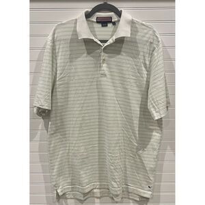 Vineyard Vines‎ Men's White & Green Striped Polo Shirt Classic Preppy Blend, L